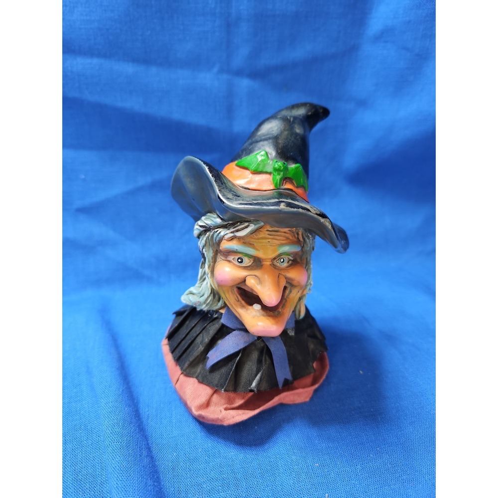 Vintage Blow Mold Witch Head 6" Halloween Haunted Spooky Creepy 1960s